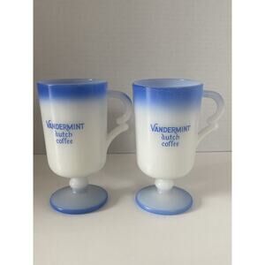 (2) Mug Vandermint Dutch Coffee Blue and Milk Glass Vintage USA Cup Tea Coffee